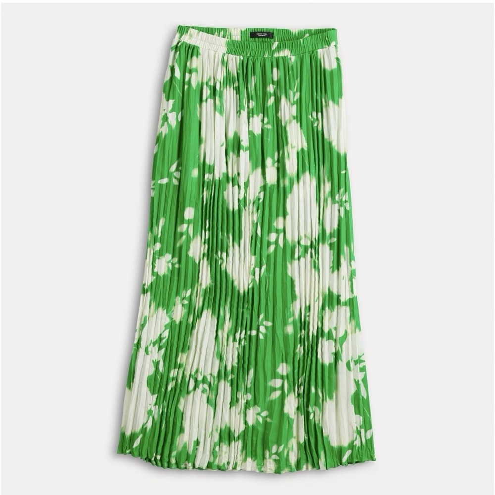 Simply Vera Wang Green Crinkle Maxi Skirt Womens M Pleated Cottagecore Boho Chic